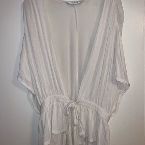 Trina Turk White Tie Front Short Sleeve Coverup